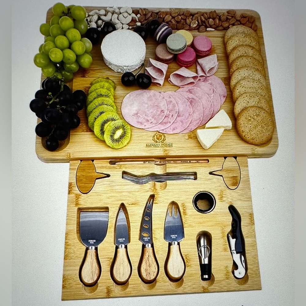 Extra Large Cheese Board with cheese knives & wine accessories. *NEW*
